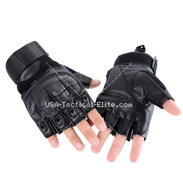 PU Leather Fingerless Padded Knuckle Tactical Gloves