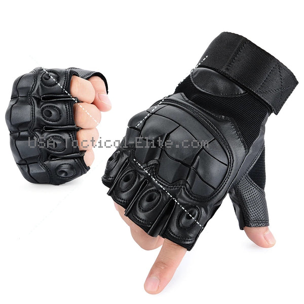 PU Leather Fingerless Padded Knuckle Tactical Gloves