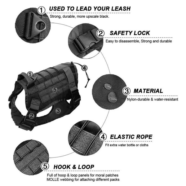 Tactical Dog Vest for Service, Working, Walking, Hiking, Hunting, Military, Tactical Dogs Harness